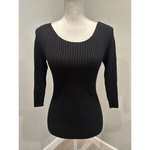 NWOT Express 3/4 Sleeve Criss Cross Back Slim Ribbed Sweater Black Women's XS